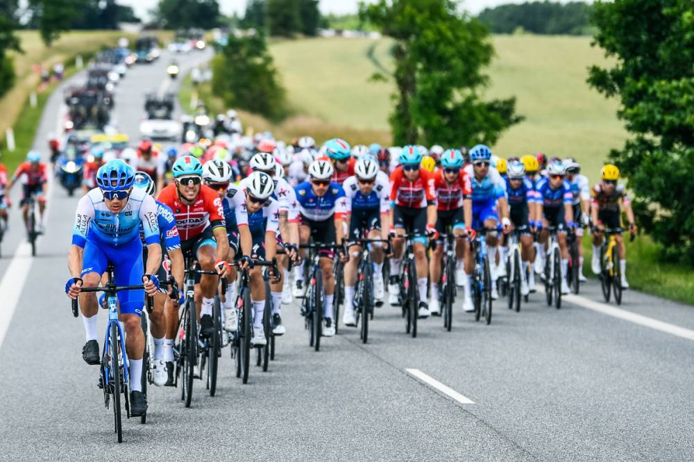 The peloton during the third stage of the Tour de France between Vejle and Sonderborg, Denmark.